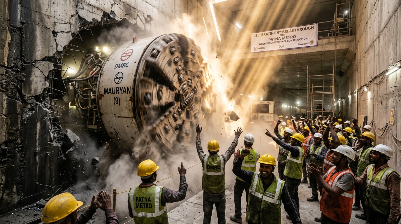 Patna Metro 9th TBM Breakthrough: पटना की जमीन के नीचे 5.2 किलोमीटर सुरंग तैयार — बड़ी उपलब्धि